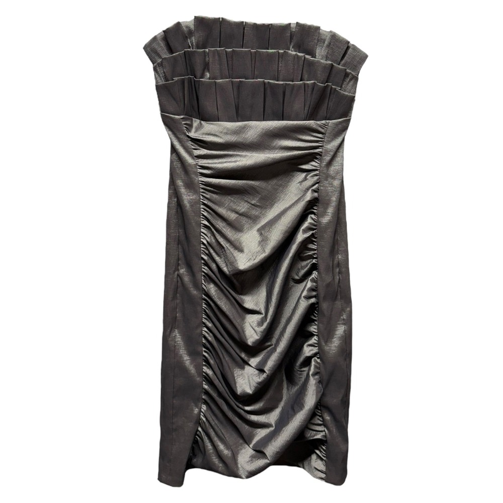 Cache Metallic Bronze‎ Bodycon Strapless Ruched Party Club Cocktail Dress Sz 2